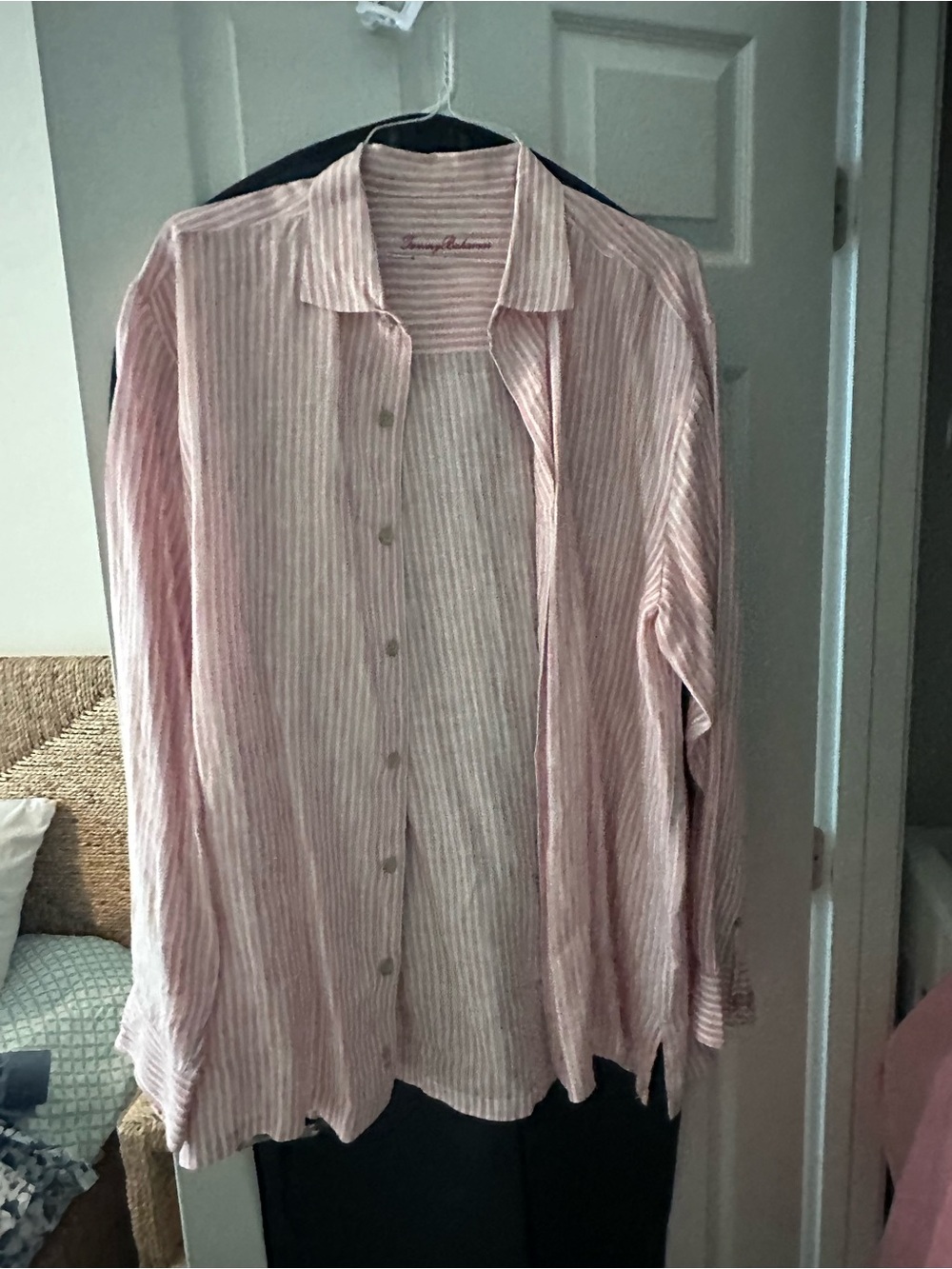 Tommy Bahama Pink and White Striped Casual Button-Down Shirt